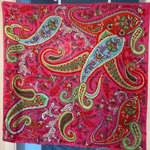Colorful Bright Pink Paisley 34 x 34” Lauren Ralph Lauren Silk Scarf